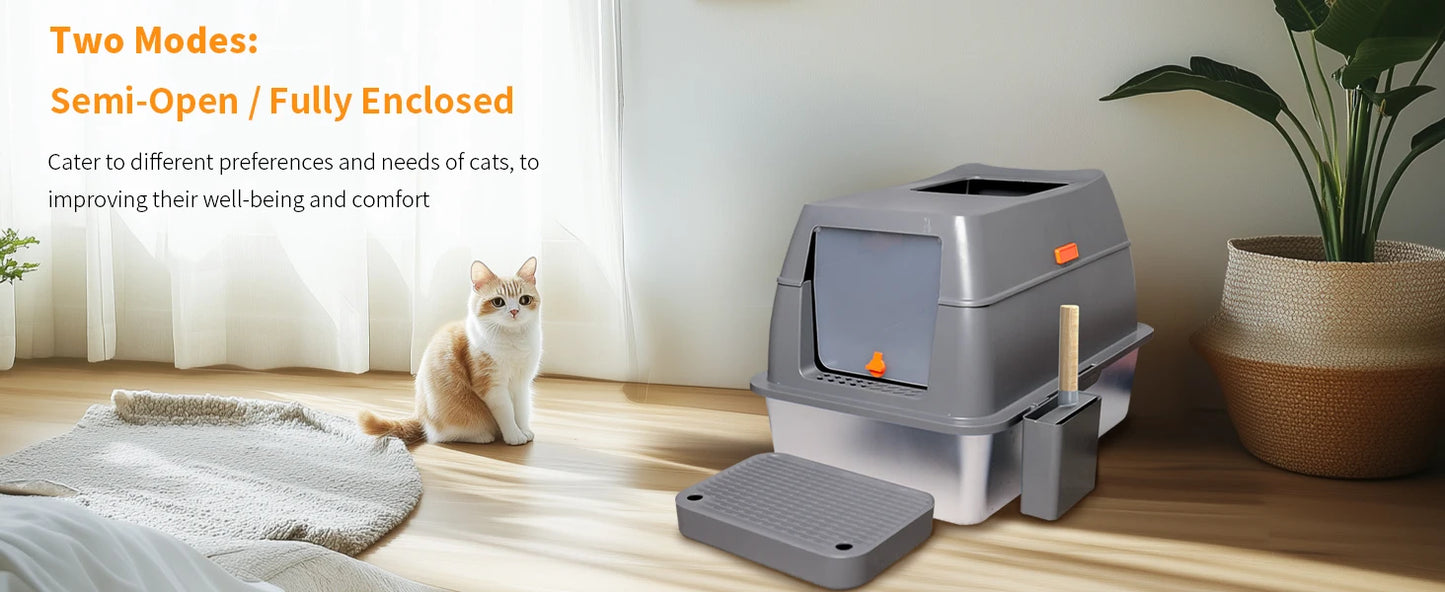 XXL Stainless Steel Cat Litter Box Easy Cleaning Toilet
