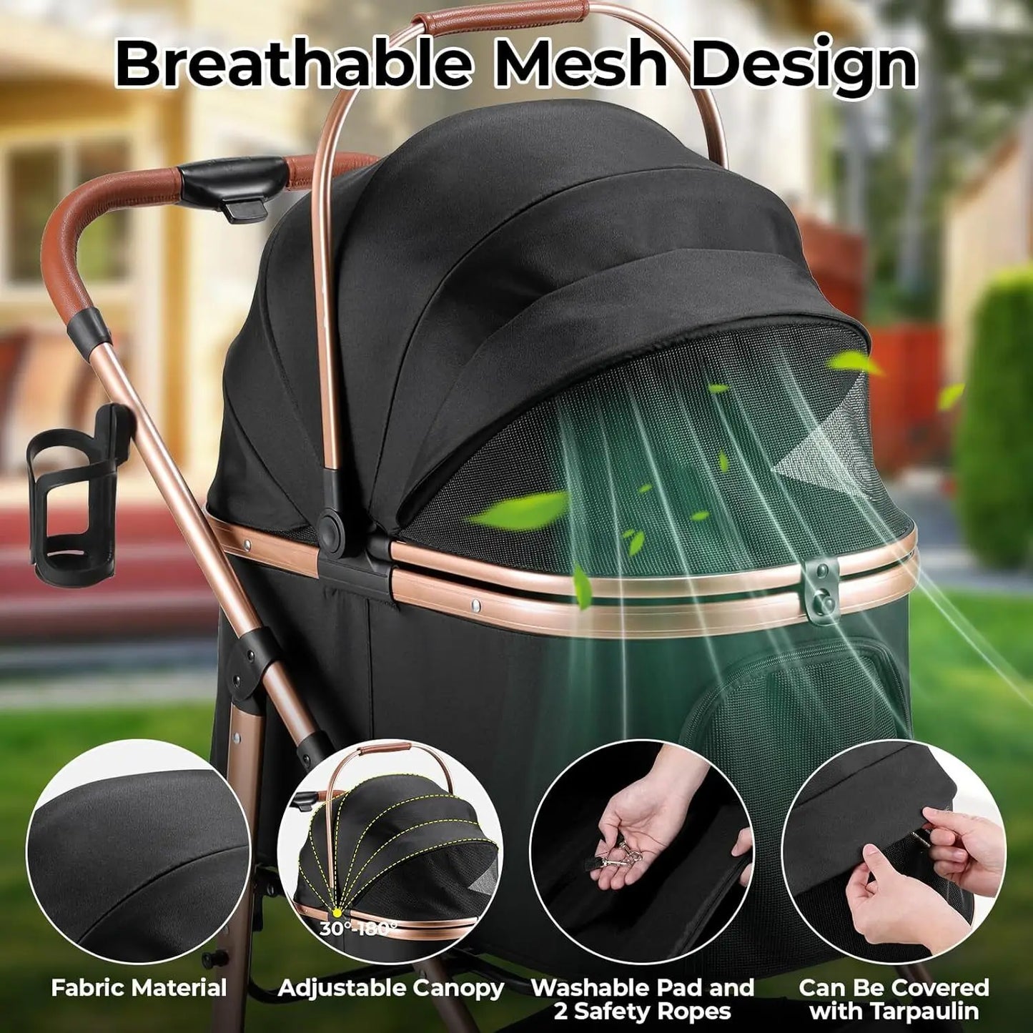 360° Rubber Wheels and Shock Absorption Dog Buggy