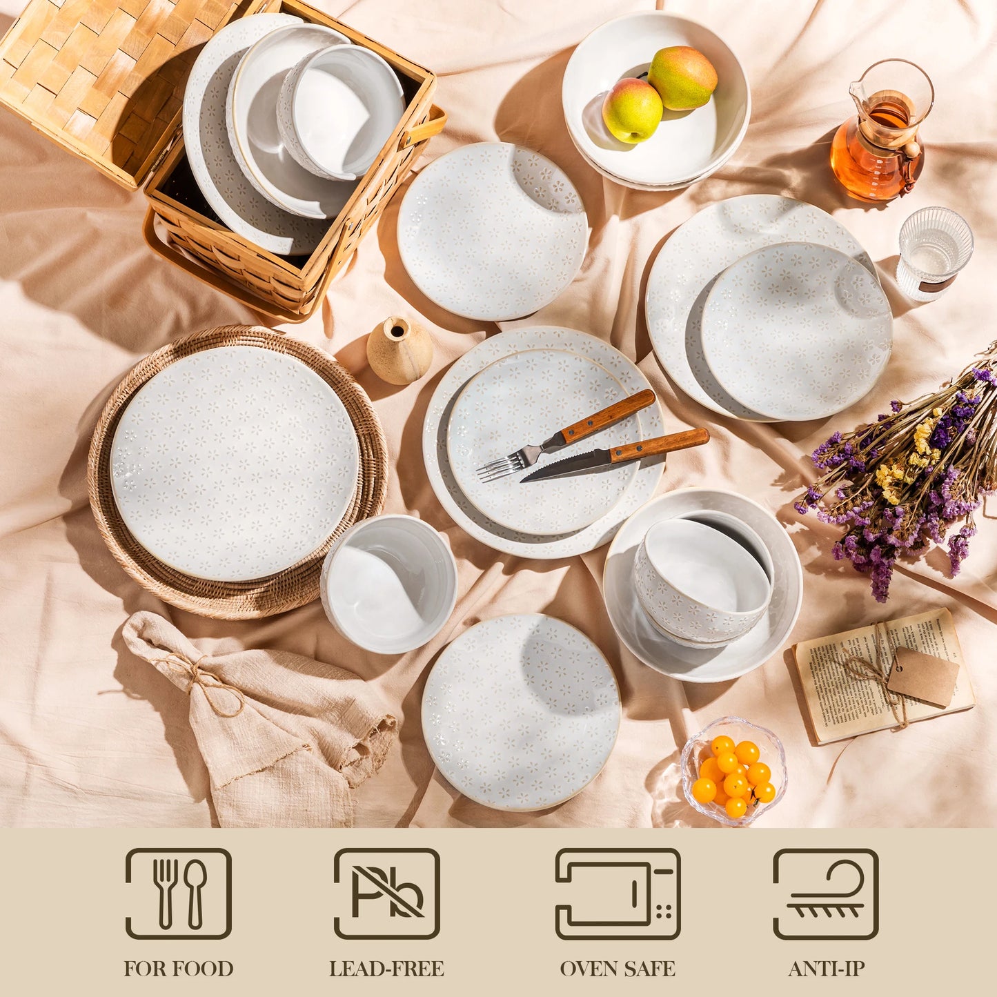 16/32 Piece Stoneware Plates Dinner Set.