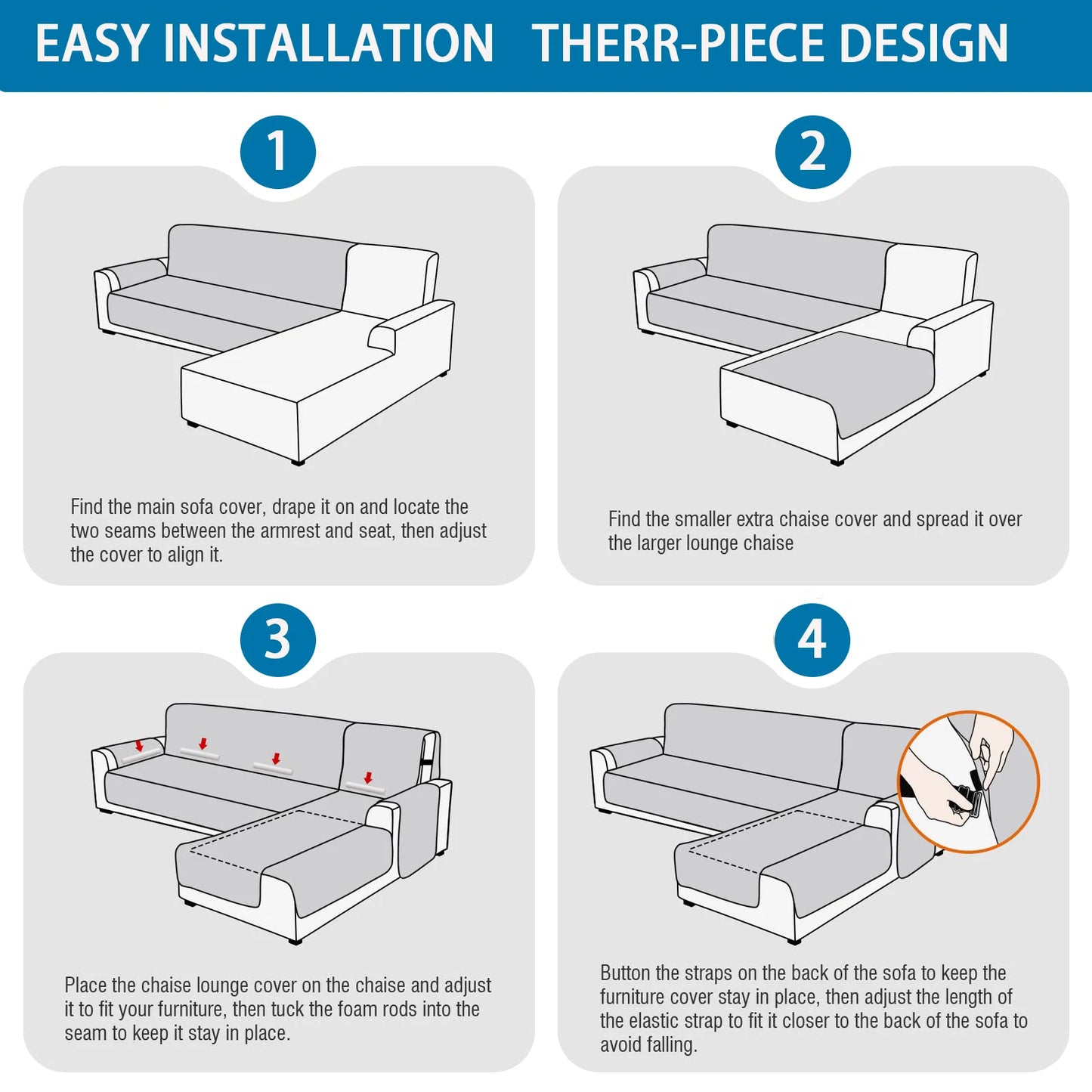 3pcs 100% Waterproof L Shaped Sofa Slipcover Protector