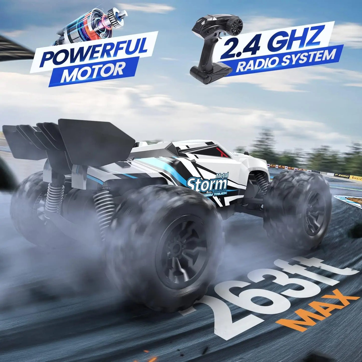 All-Terrain RC Truck: Age 8-12, 2 Batteries, 40 Min Play, Off-Road