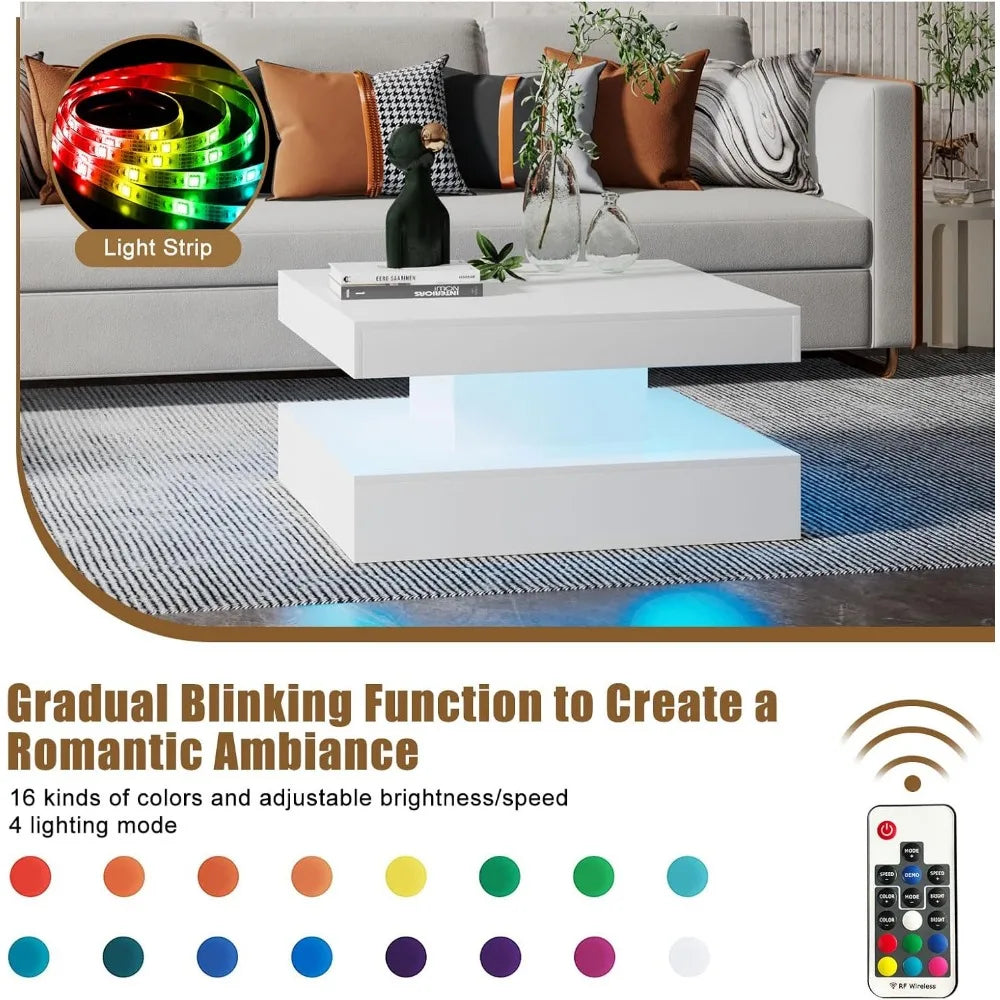 2-Tier LED Coffee Table with Storage