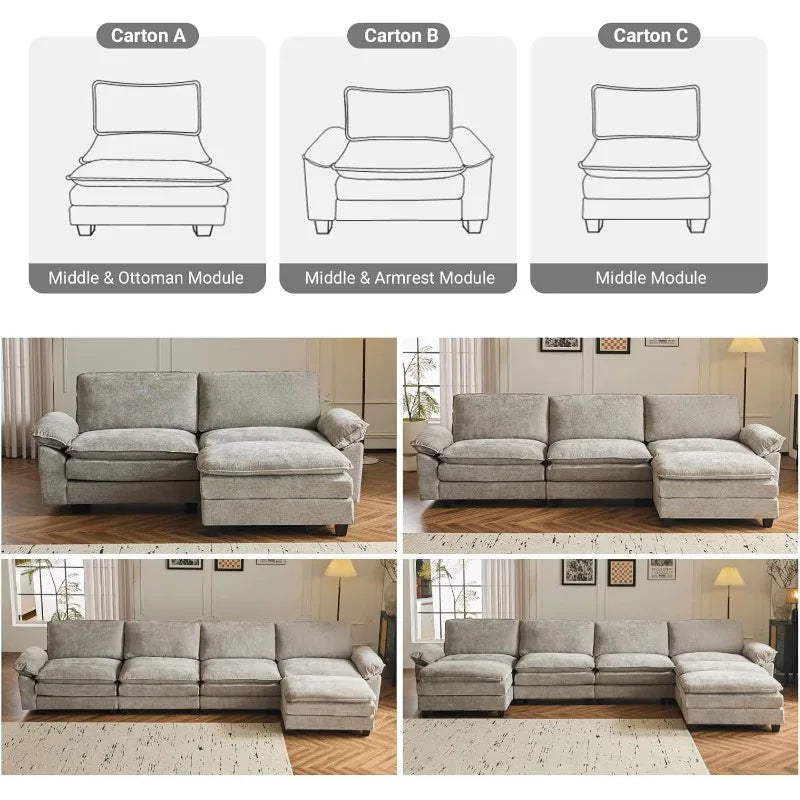 122" Cloud Double-Layer Deep Convertible Sectional Sofa