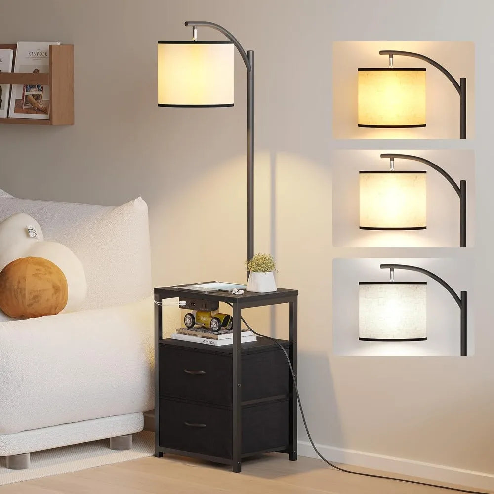 Floor Lamp with Table & 2 Drawers with 3 Color Temperature Led Bulb