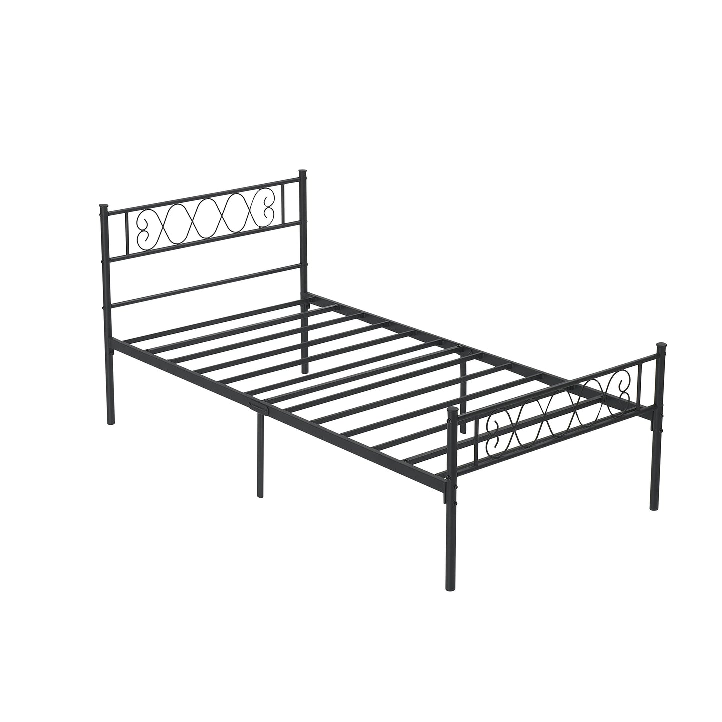Twin Size Sturdy Metal Platform Bed Frame with Iron-Art Sweetheart