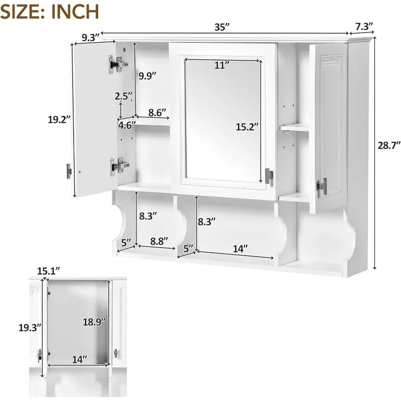 Medicine Cabinet with 3 Doors and Adjustable Shelfs
