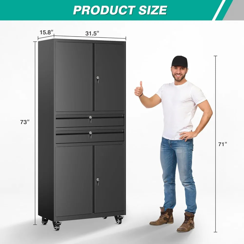 Portable Storage Cabinet with Locking Doors and Adjustable Shelves