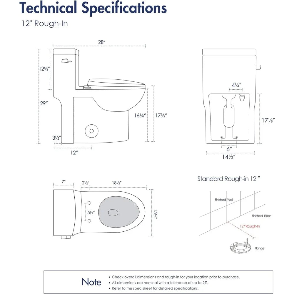 Elongated Toilet with Compact Soft Closing Seat