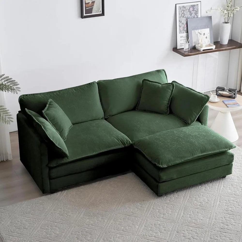 76.7" Convertible Modern L Shaped Sofa Set with Ottoman