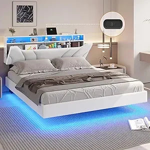 California King Floating Led Bed Frame with Hidden Storage