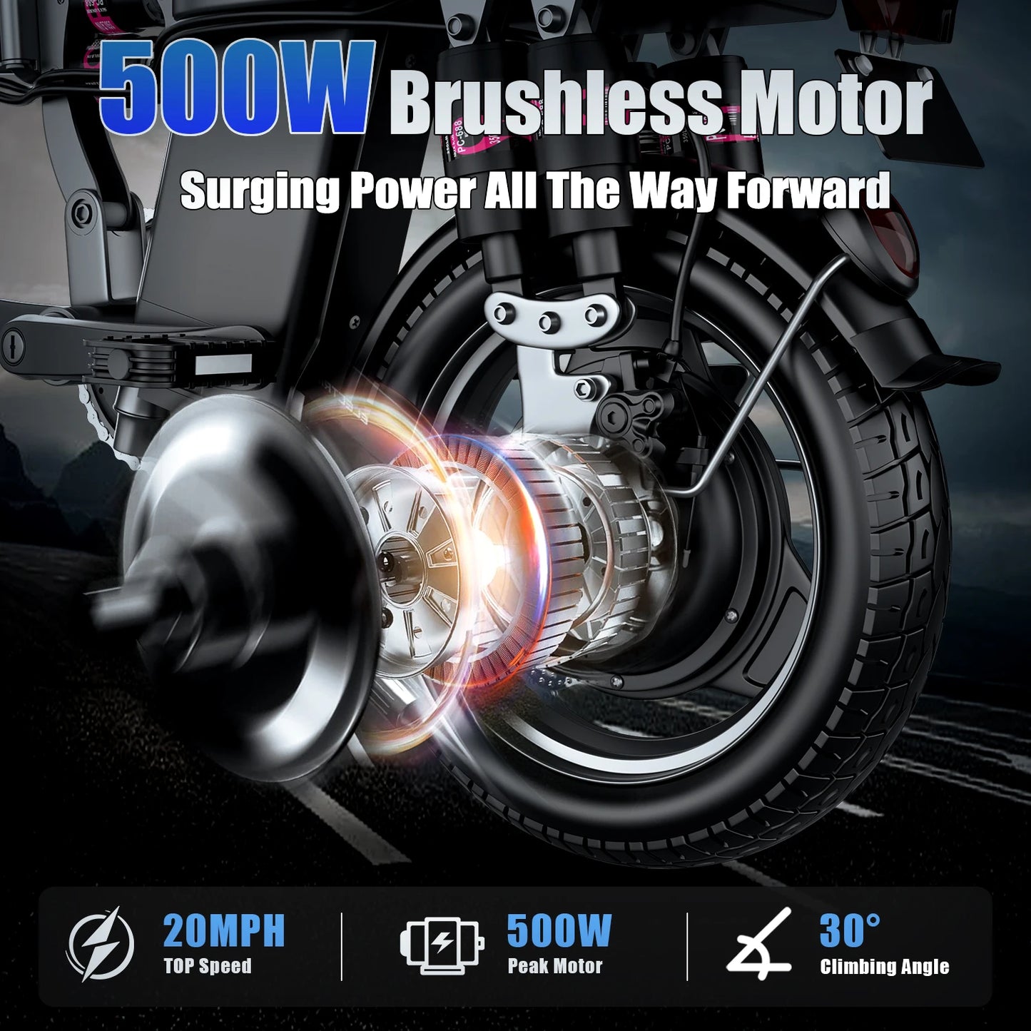 Electric Bike for Adults, 20MPH 35Miles 500W Brushless Motor