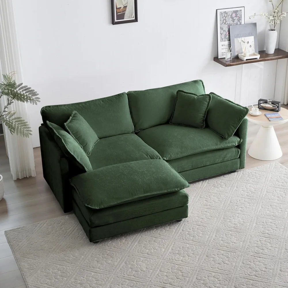76.7" Convertible Modern L Shaped Sofa Set with Ottoman