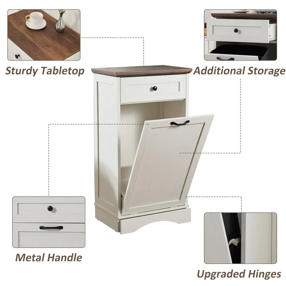 13 Gallons Tilt Out Trash Cabinet with Hideaway Drawer