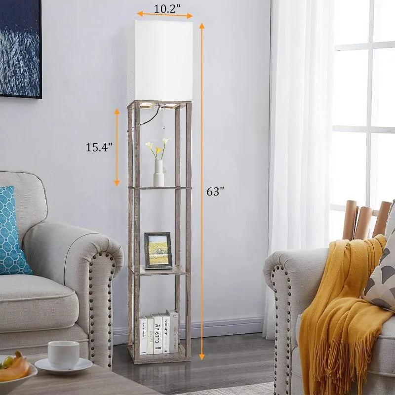 Wood Corner Floor Lamp with Shelves