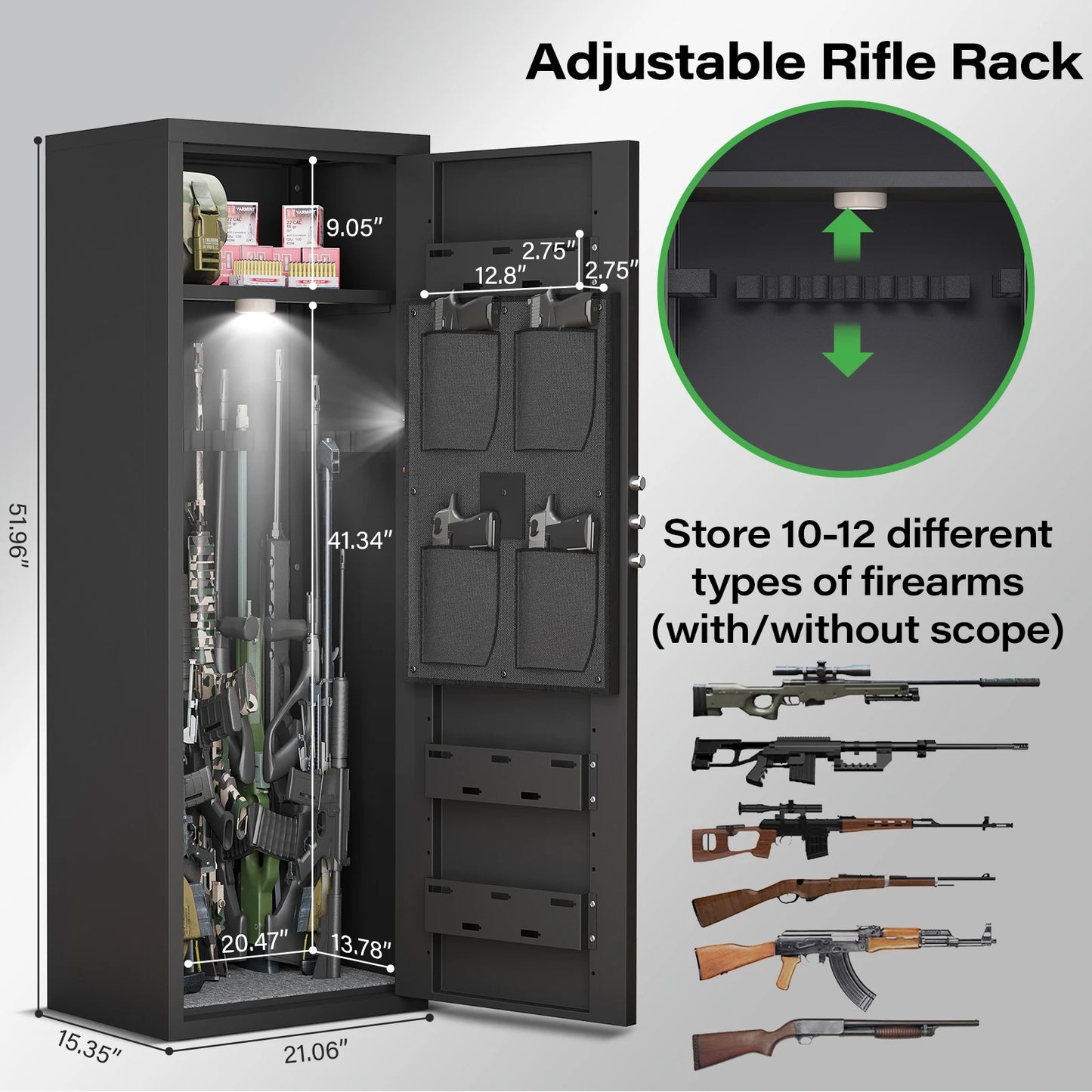 Gun Safe with Removable Shelf and 3 Magnetic Gun Slots