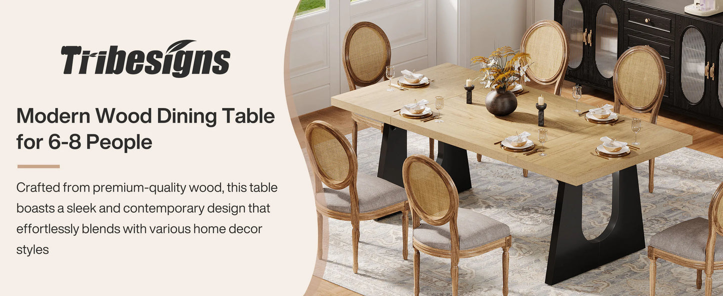 70.9-Inch Wood Rustic Rectangular Table with Black Wooden Legs