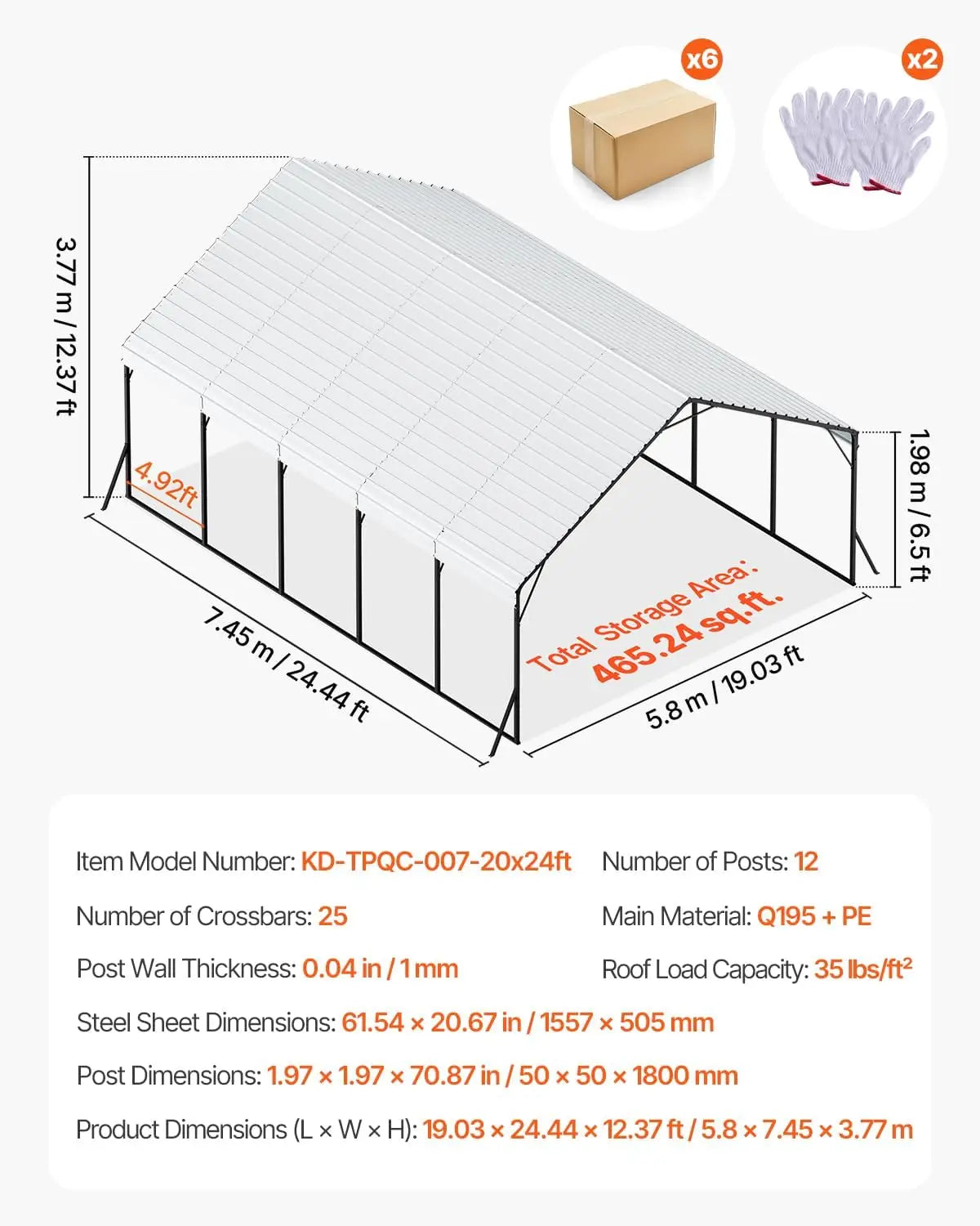 NEW 20x24 ft Heavy Duty Metal Carport with Removable Sidewalls