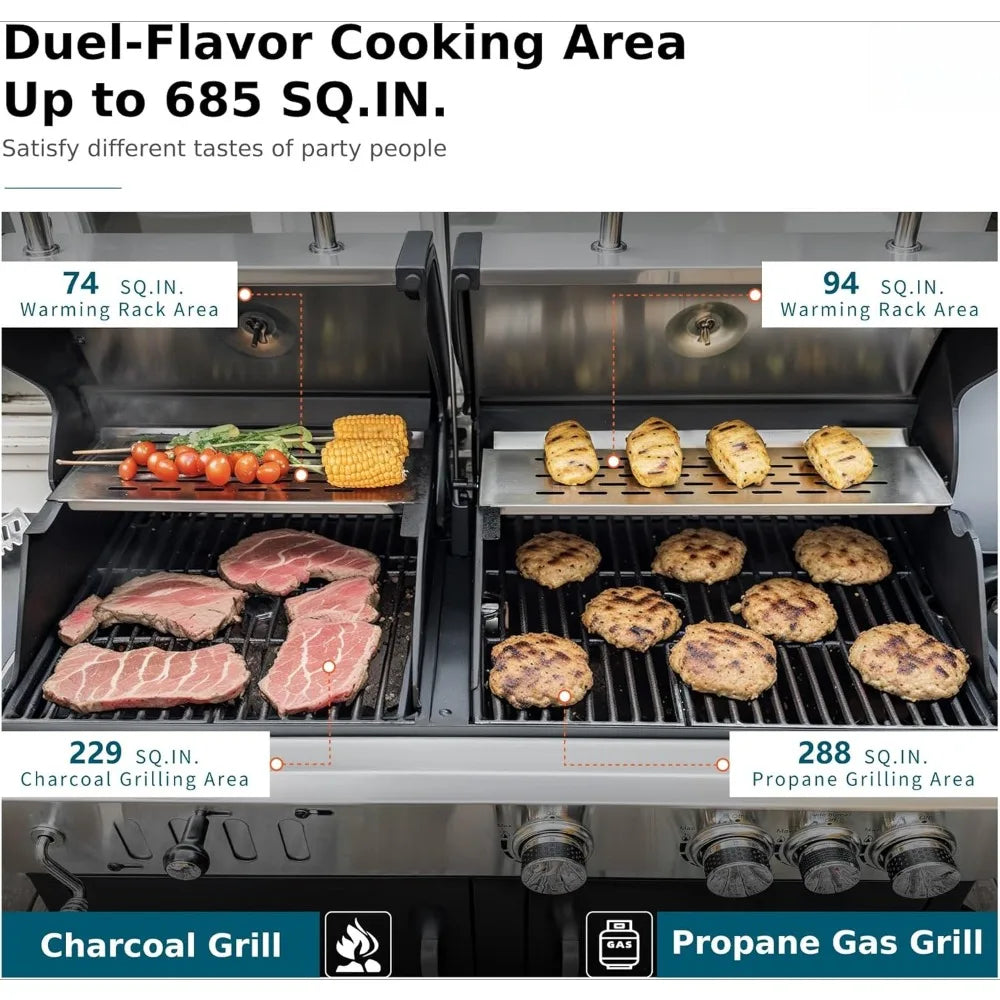 Gas and Charcoal Grill Combo 690 SQIN Cooking Area
