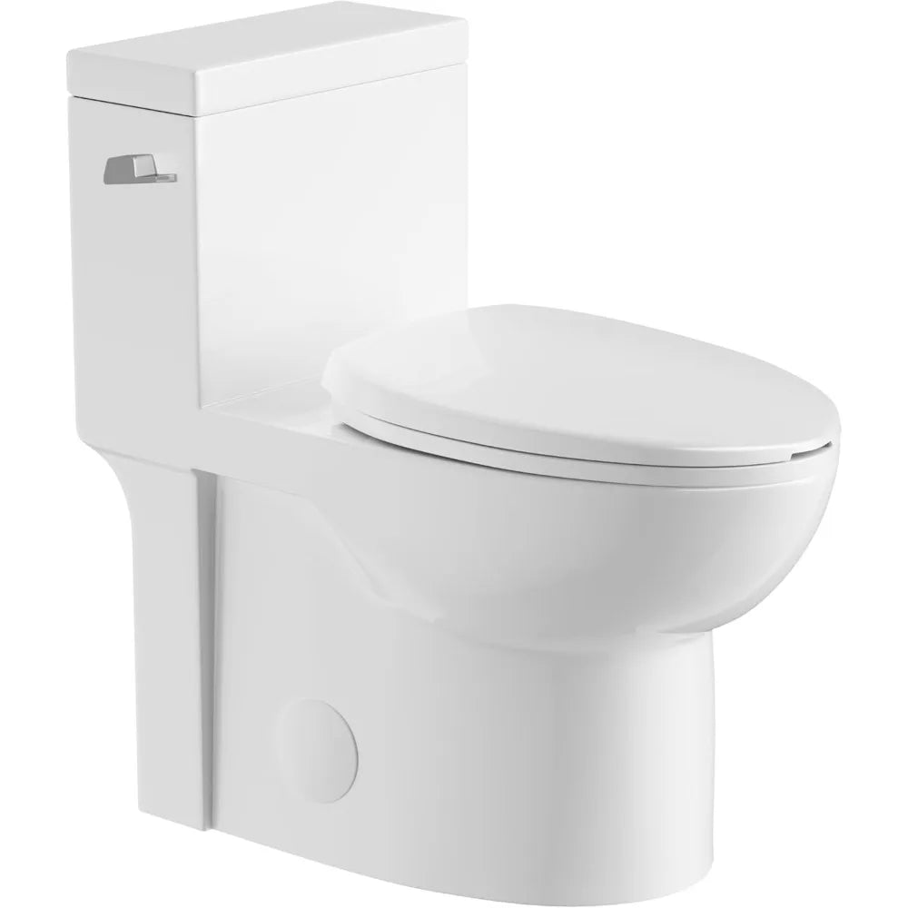 Elongated Toilet with Compact Soft Closing Seat