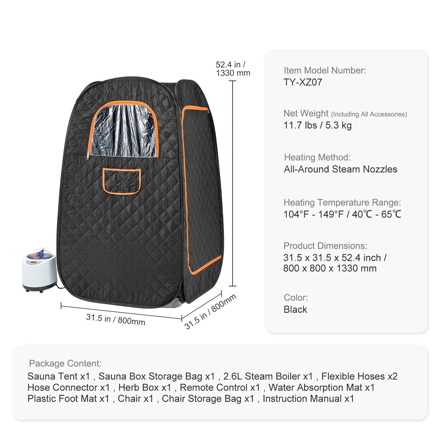 1200-Watt Compact Portable Steam Sauna Tent with Remote Control