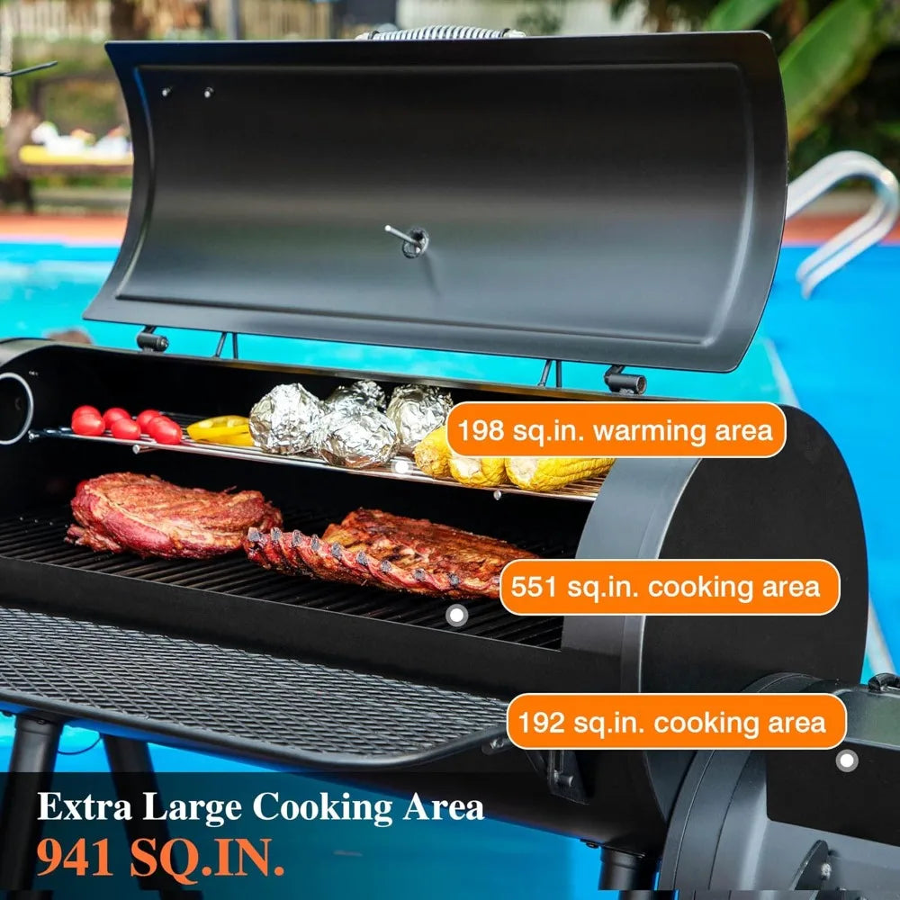 Heavy-Duty Charcoal Smoker Grill with Offset Smoker