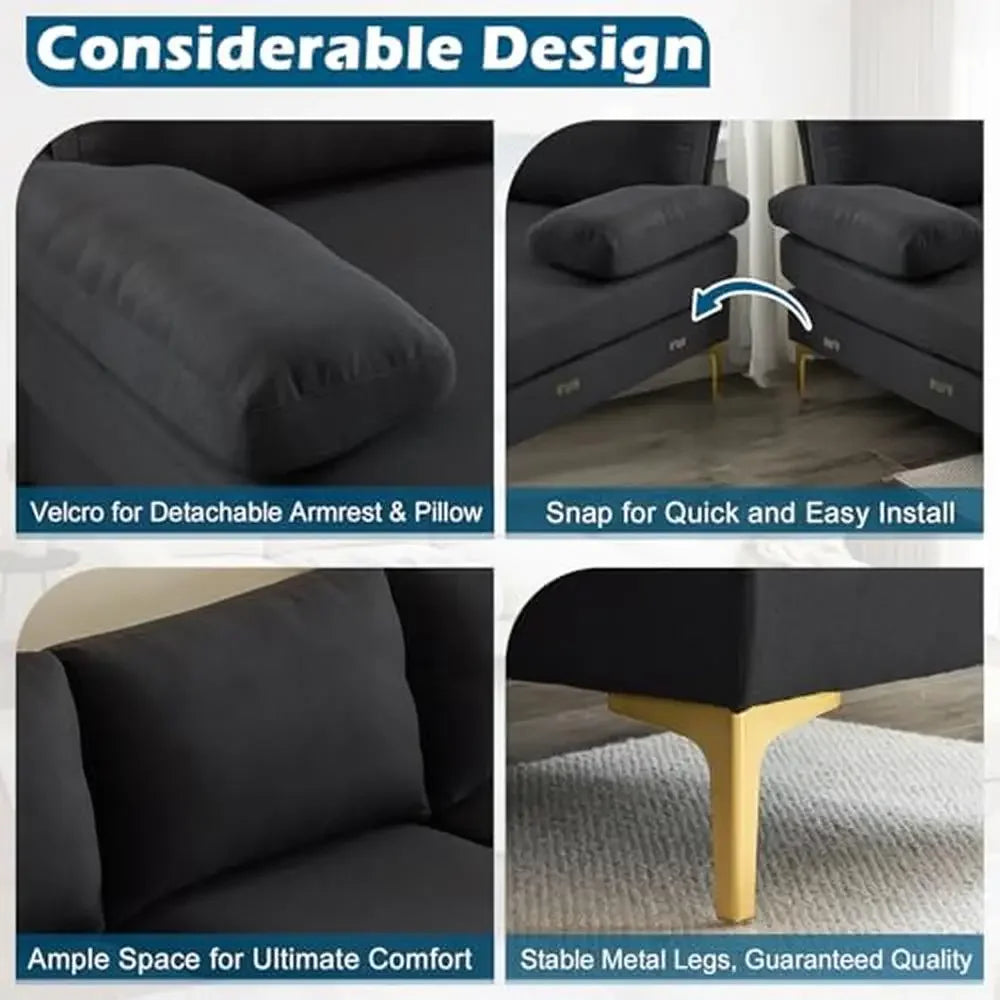 110" Black U-Shaped Sectional Sofa with Double Chaise Lounge Seat