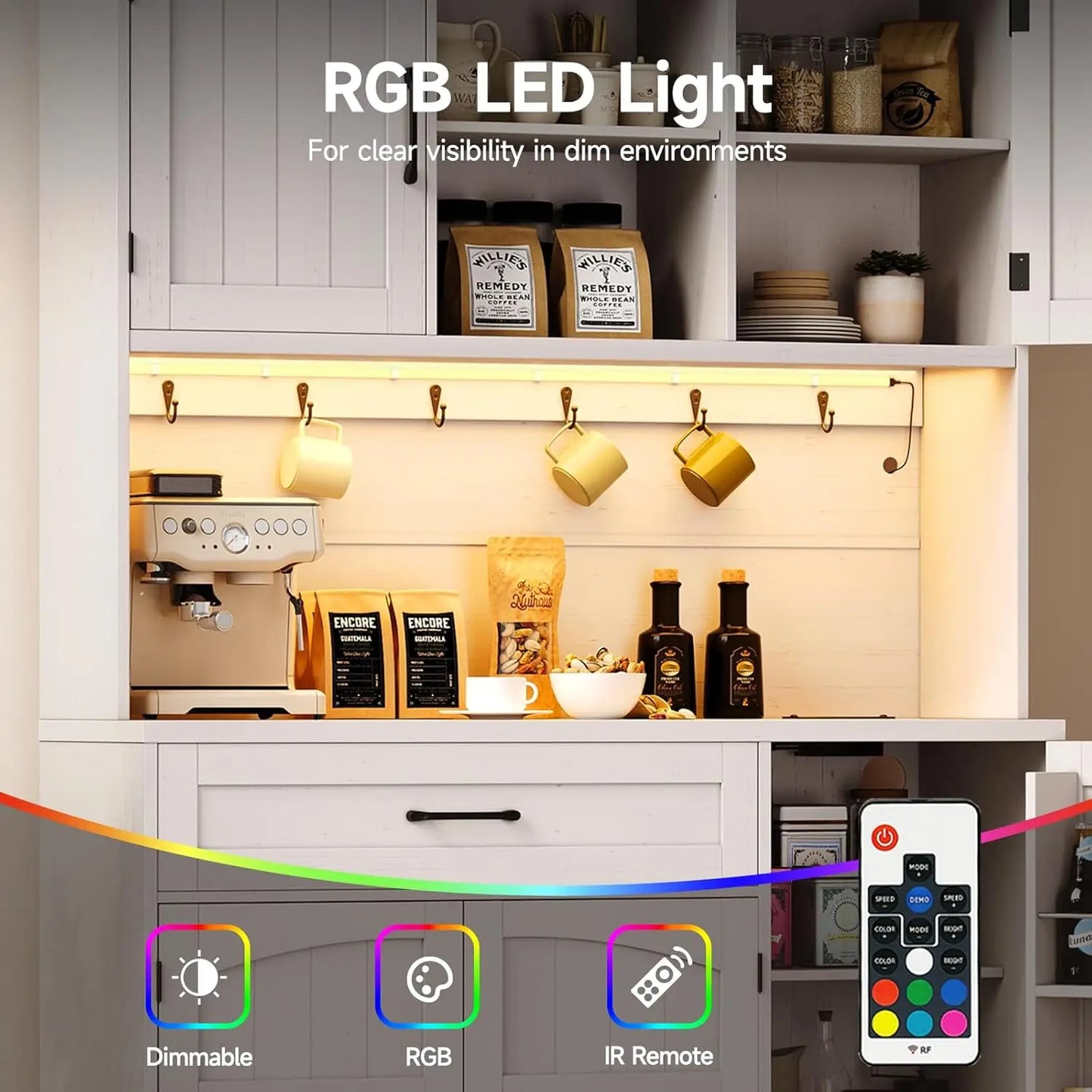 71" Kitchen Pantry Cabinet w/ LED Light & Outlet