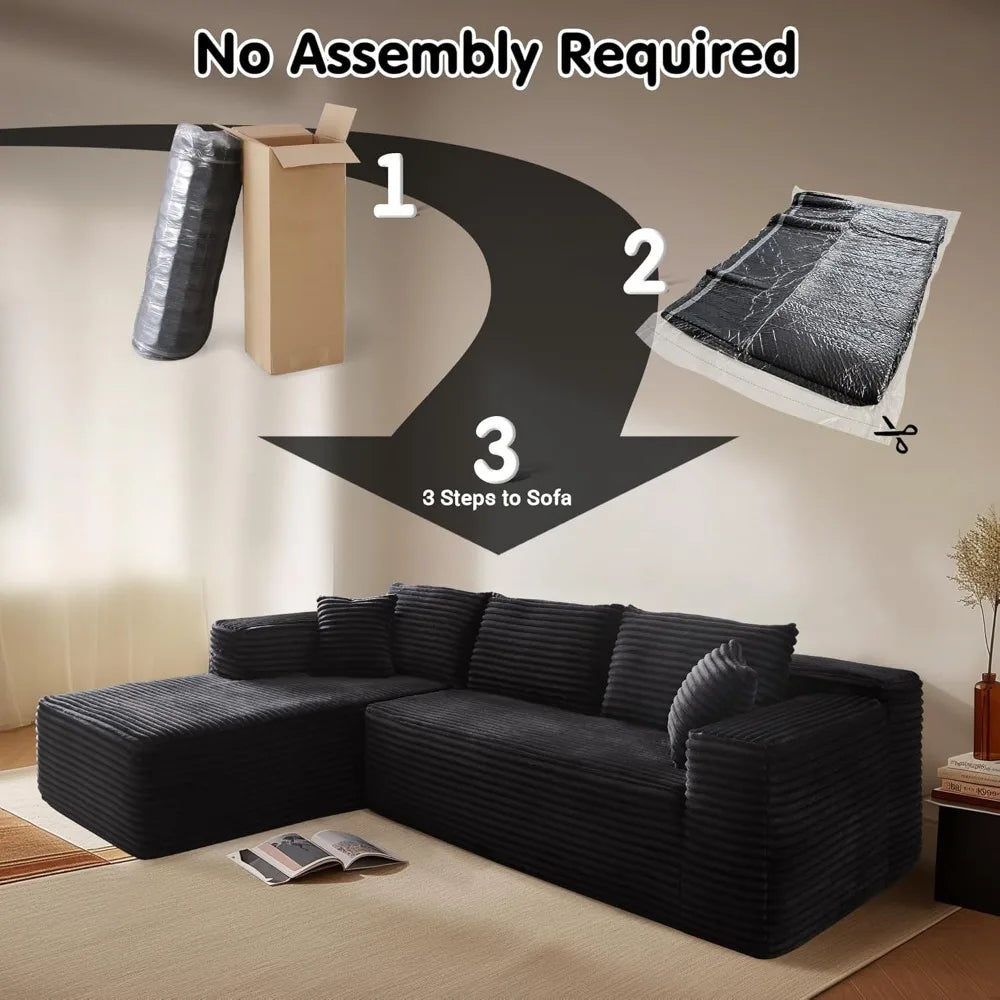104" Cloud Sectional Couch with L-Shape Chaise and Deep Seating