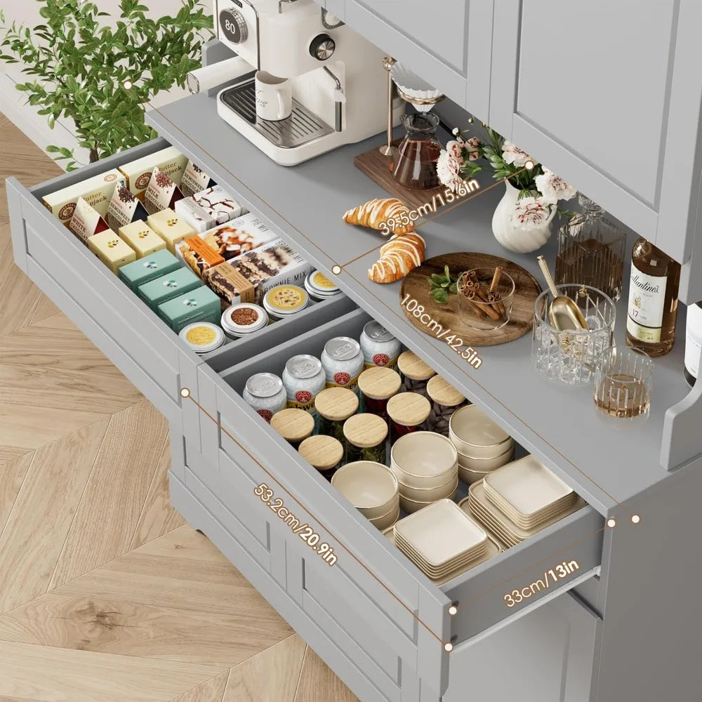 74" Tall Kitchen Pantry Cabinet with 6 Doors and 2 Drawers