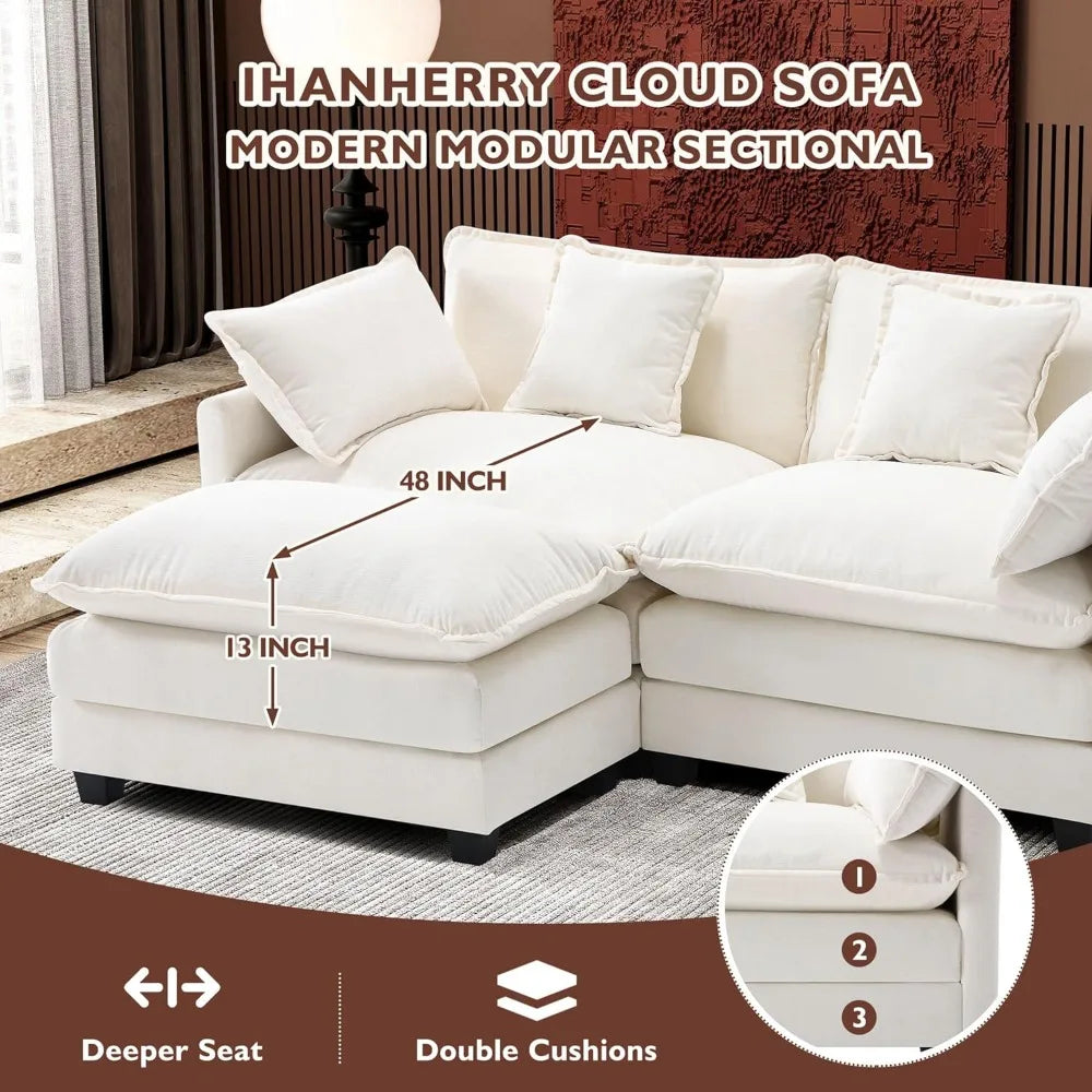 77" L Shaped Modern 3-seated Sofa Modular Sectional with Ottoman