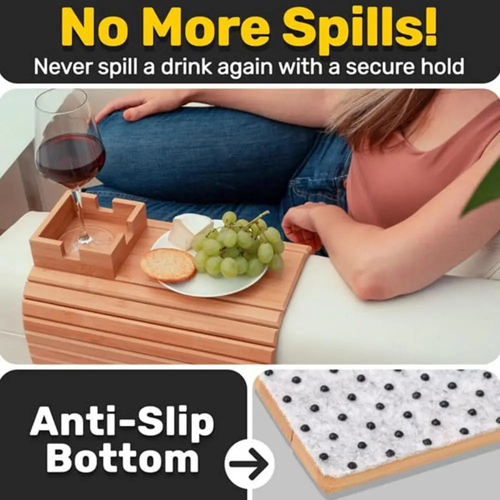 Bamboo Wood Sofa Armrest Tray Anti-Slip