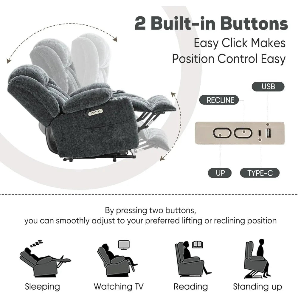Large Power Lift Chairs Recliners for Elderly with Heat & Massage