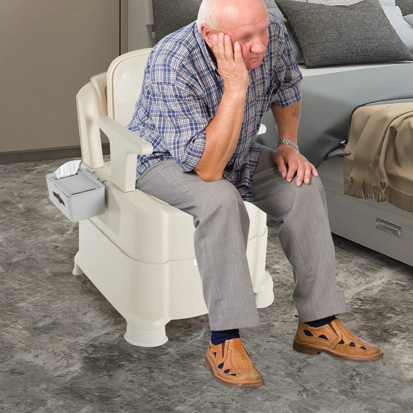 Bedside Commode Toilet with Sensor Night Light