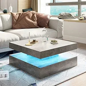 2-Tier LED Coffee Table with Storage