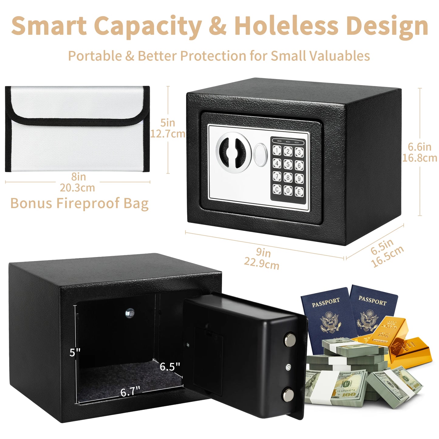 Electronic Digital Safe Box for Home with Fireproof Money Bag