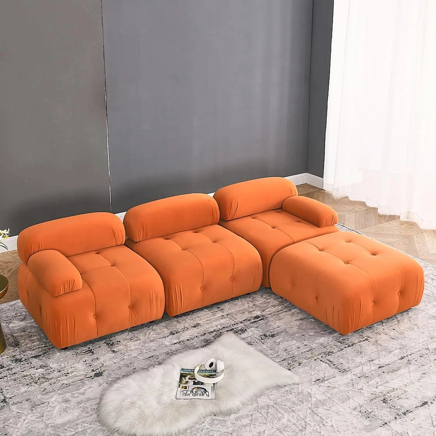 L Shaped Couch with Reversible Ottoman, Living Room Couch