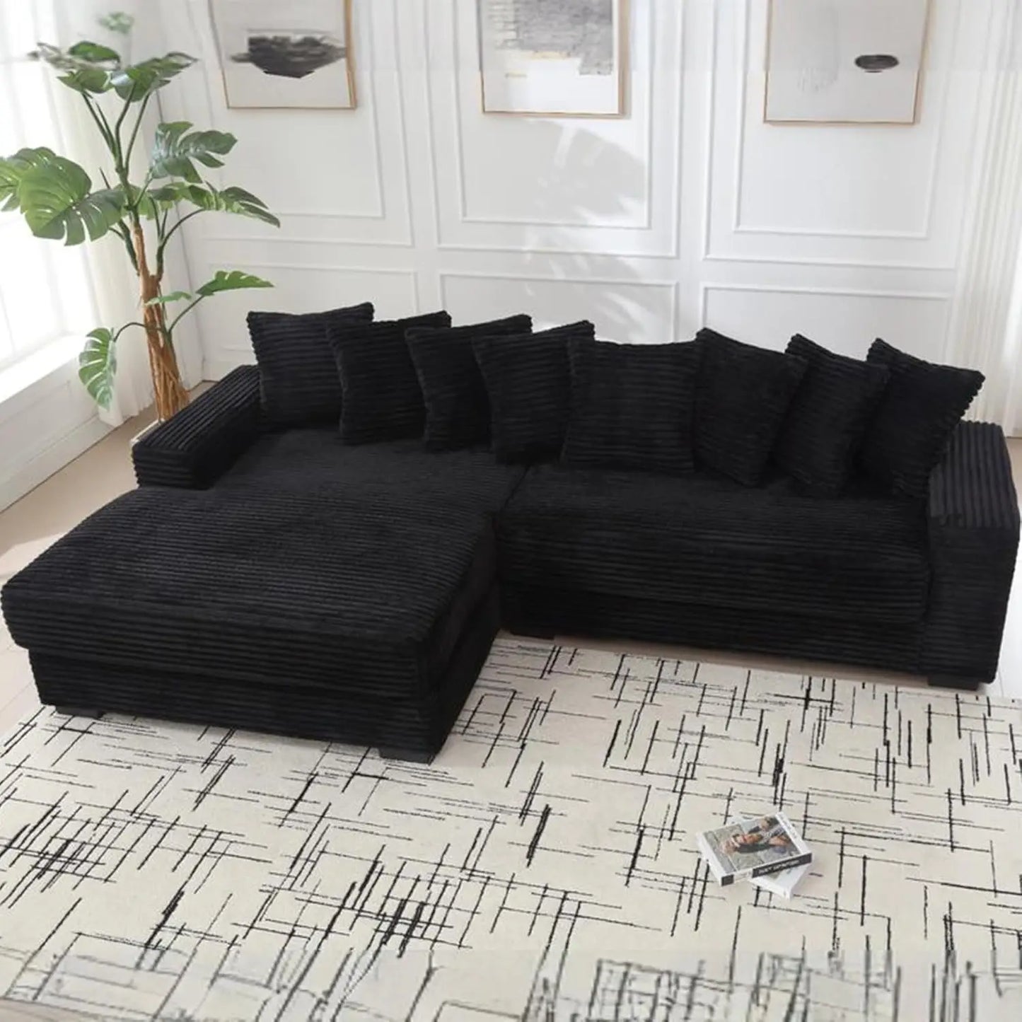 111'' Modern Sectional Sofa, L-Shaped Corduroy Couch