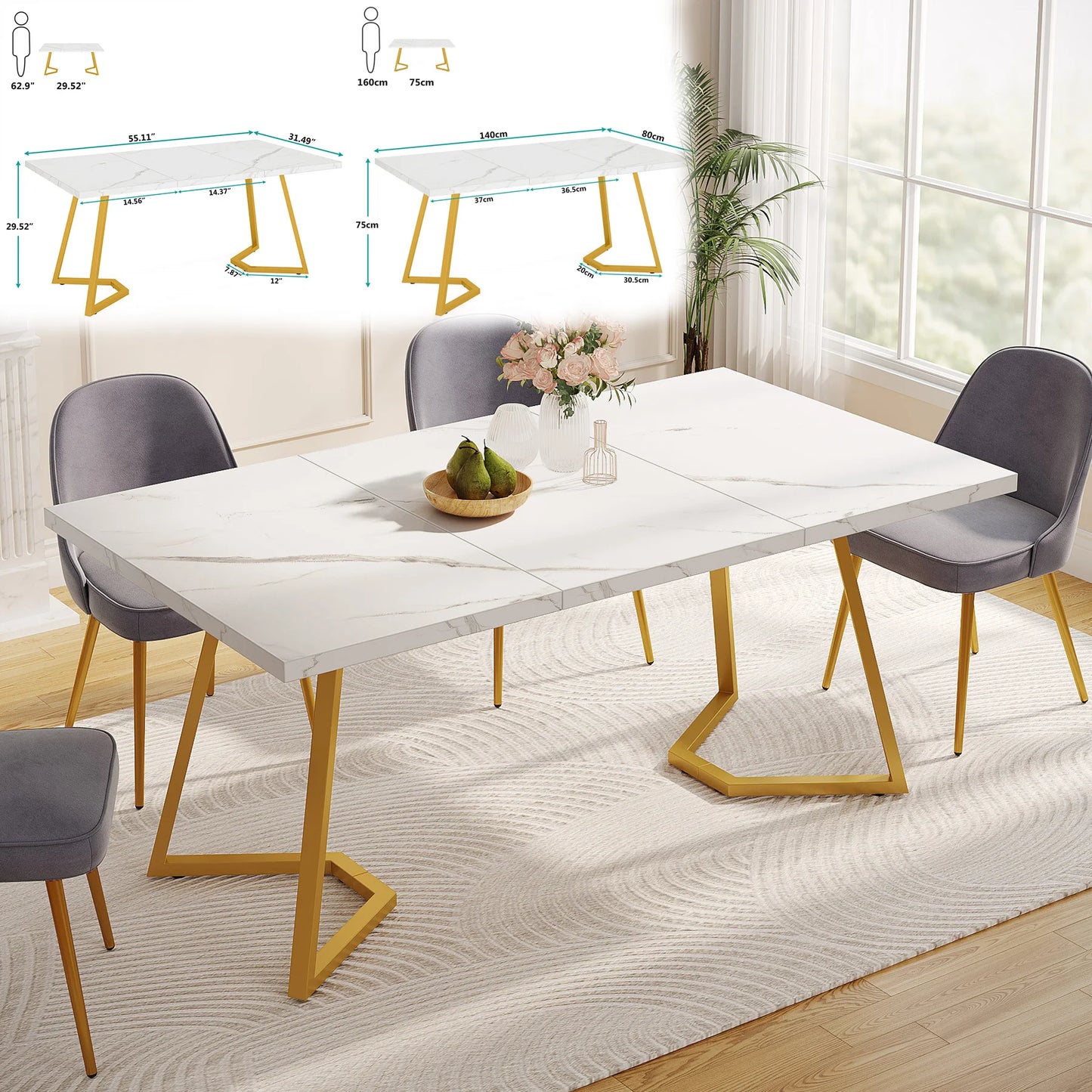 63-Inch Rectangular Dining Table for 4 to 6 people