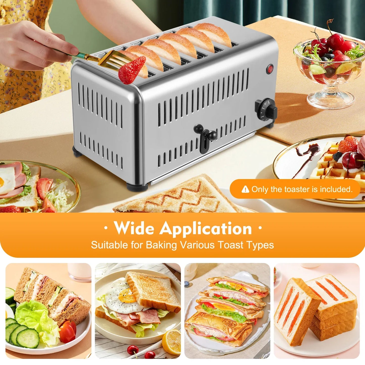 6 Slice Wide Slot Stainless Steel Toaster
