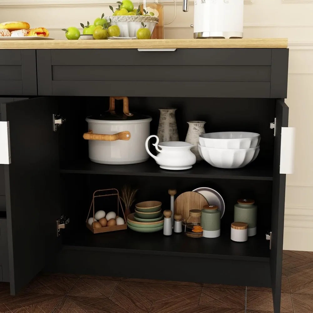 Wall-Mounted Pantry Cabinet Set with Doors & Countertop