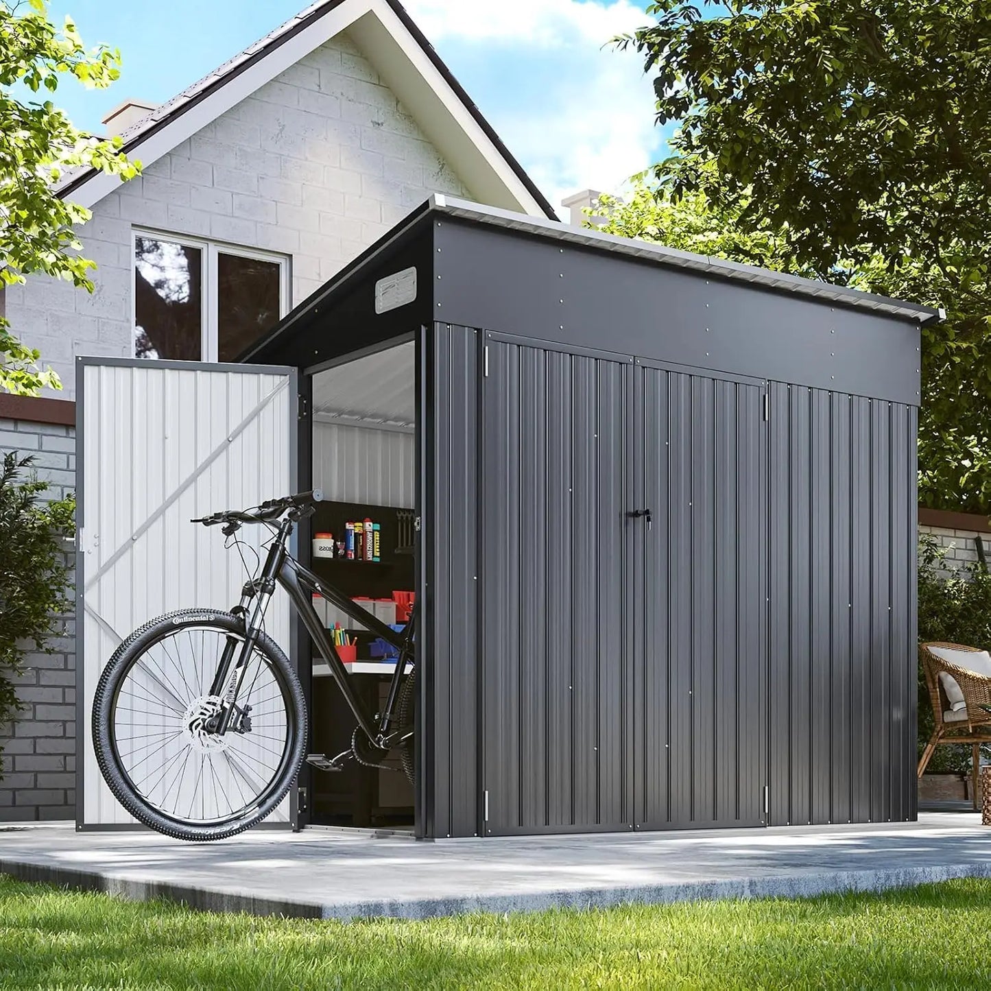 195 cu.ft Shed 7.3x5.3 Ft Premium Galvanized Steel Storage Sheds