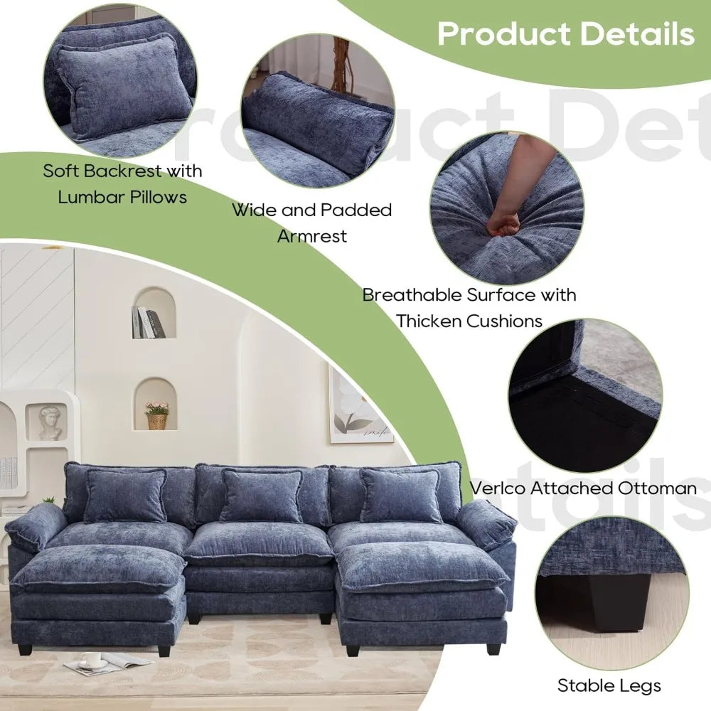 Chenille Sofa Sleeper Deep Seat Sofa with Throw Pillows