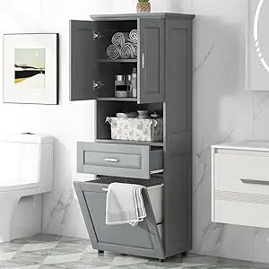 Laundry Cabinet with Tilt Out Laundry Hamper and Drawers
