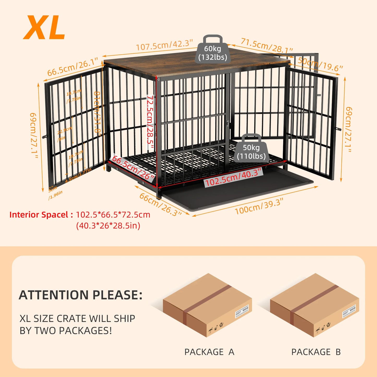 Furniture Style Dog Crate End Table with Three Doors