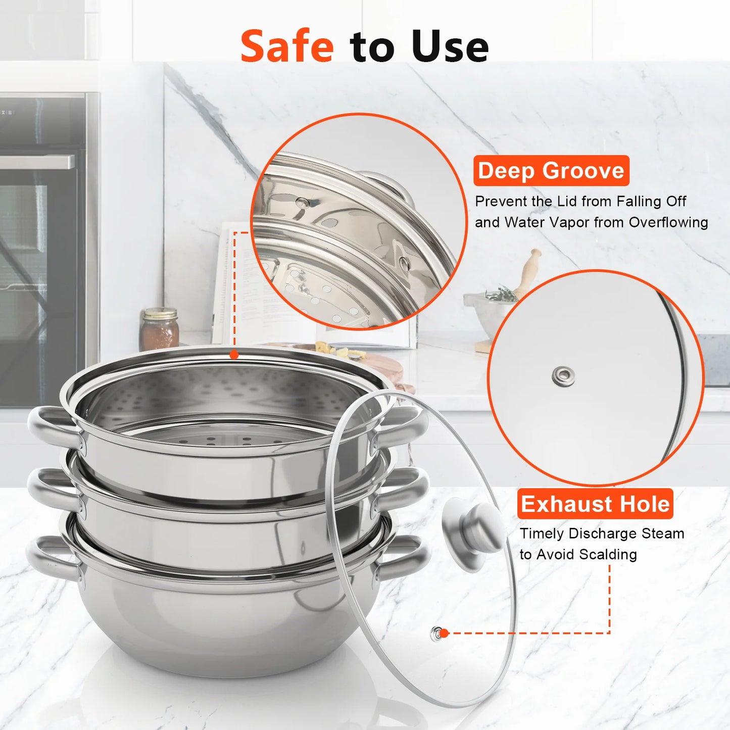 multi-function 3 Tier Large Stainless-Steel Steamer