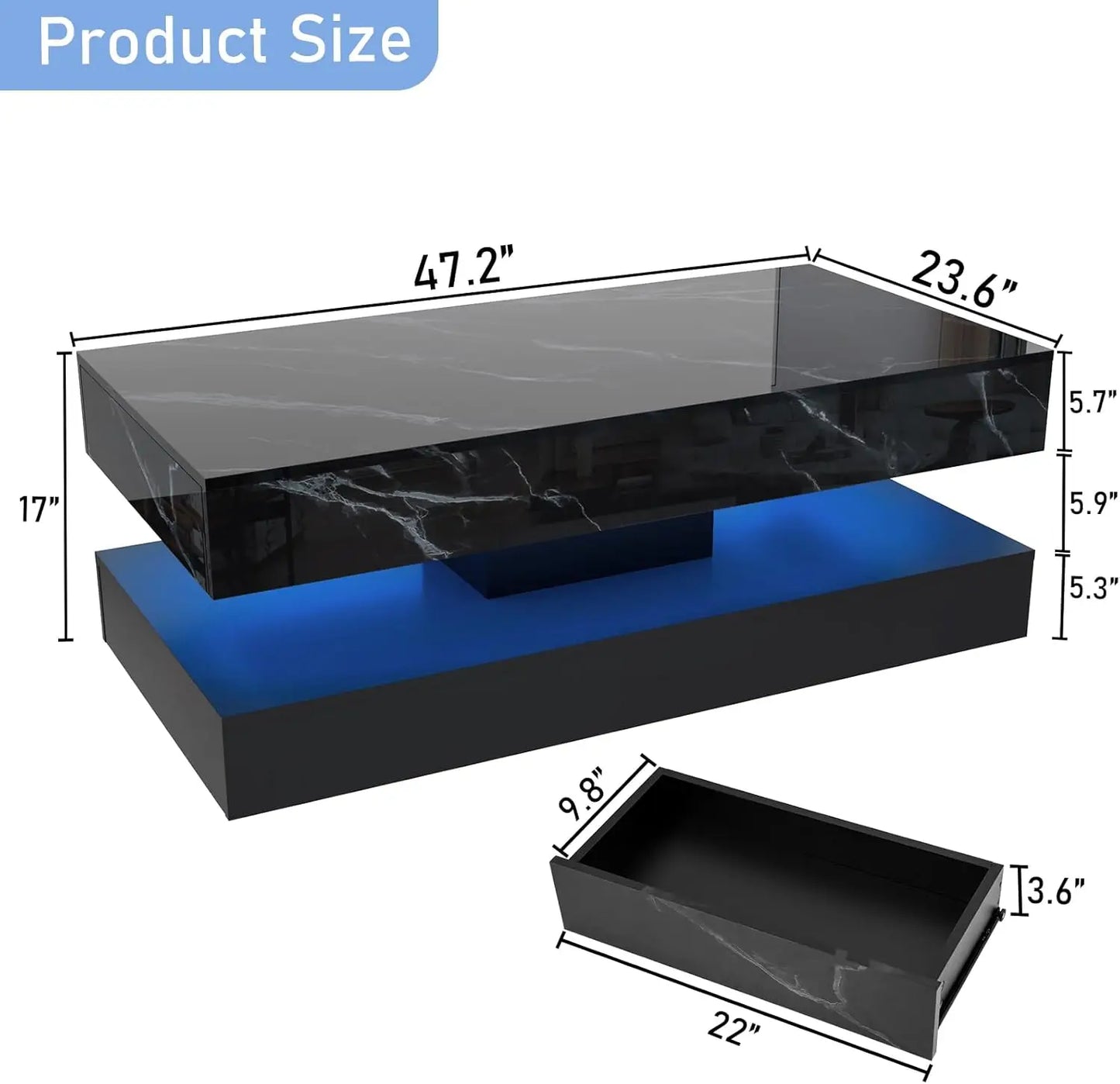 Double-Layer Design for Living Room Coffee Table with 2 Storage Drawers