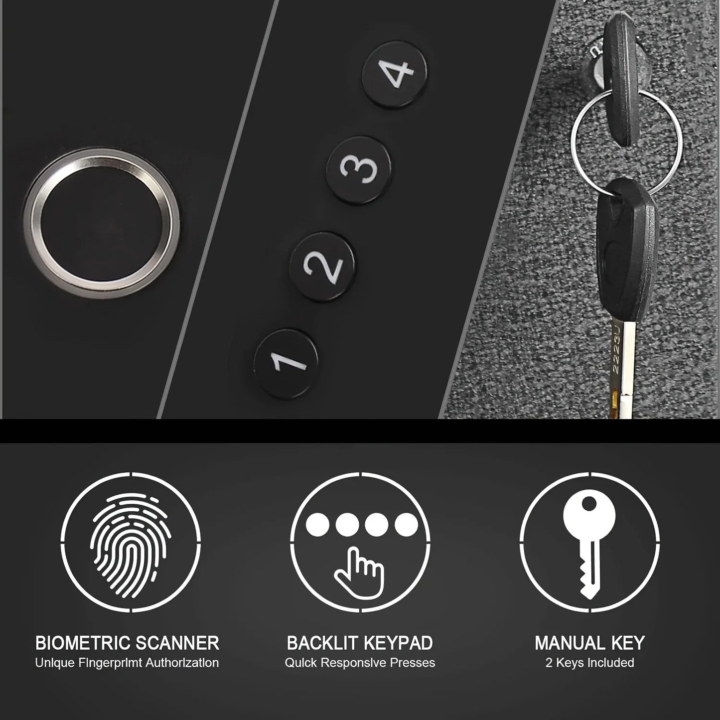 Biometric Slider Handgun Gun Safe for Nightstand, Desk, Bed Side
