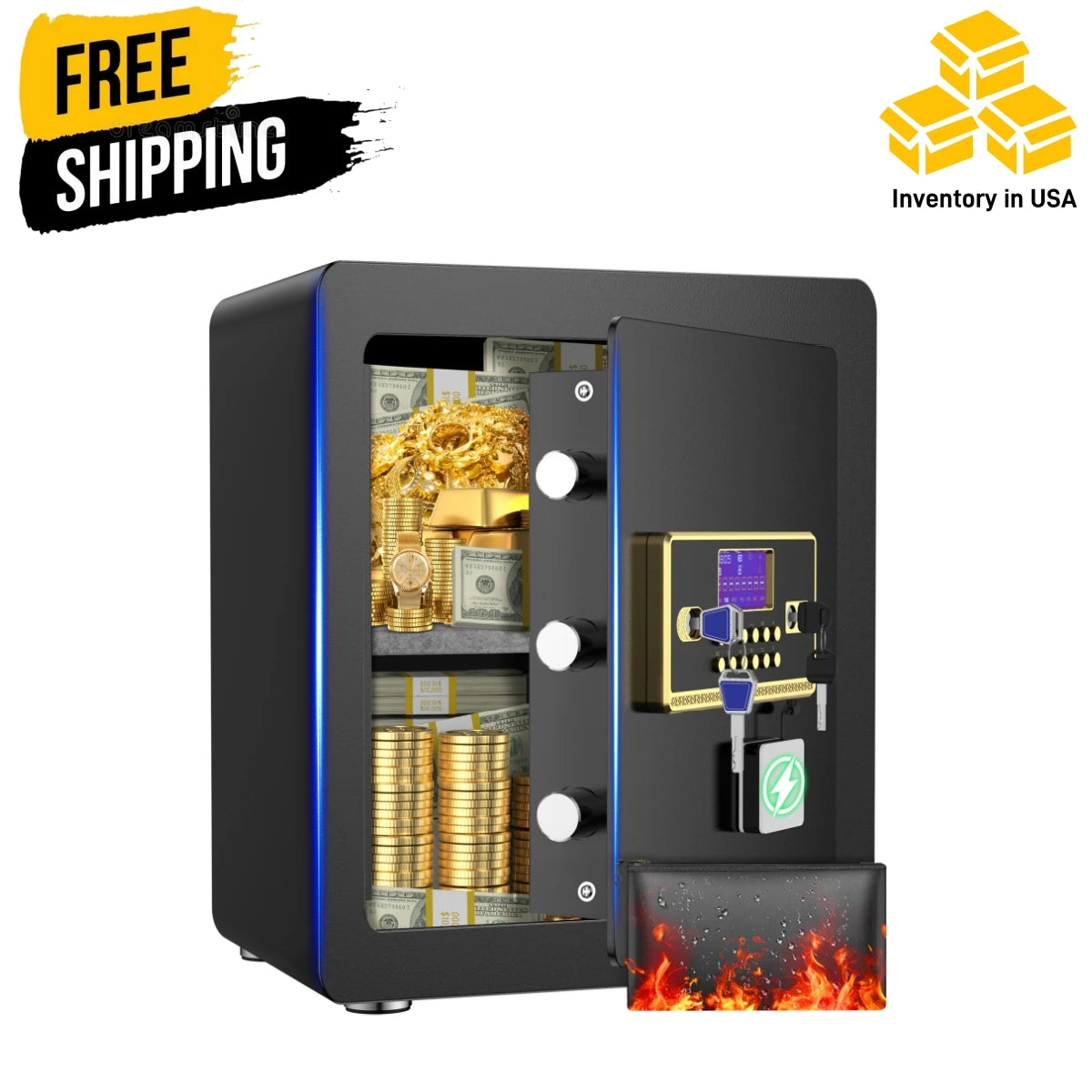 Digital Keypad Home Security Safe with Fireproof Waterproof Bag