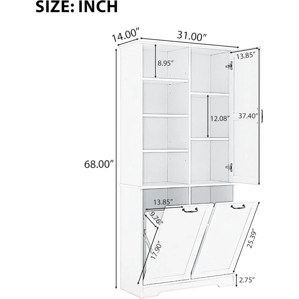 Bathroom Storage Cabinet with 2 Tilt Out Laundry Hamper