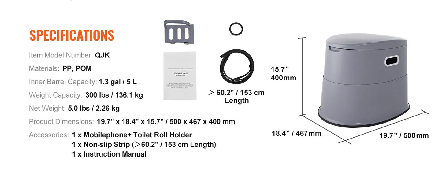 Portable Toilet for Camping with 1.3G Detachable Inner Bucket